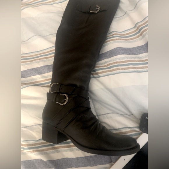 Matisse Faulkner Black Leather Knee High Buckle Riding Boots 7.5 Classic Preppy - Picture 1 of 9